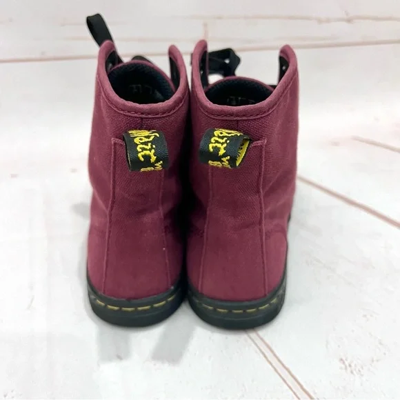 Dr Doc Martens Burgundy Red Canvas Shoreditch Lace Up Airwave Combat Boots